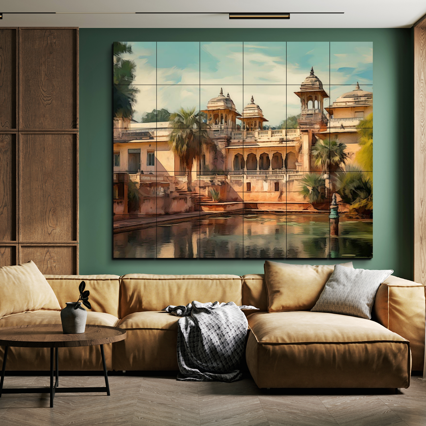 Indian Vintage Maharaja's Palace Wood Print Wooden Wall Tiles Set