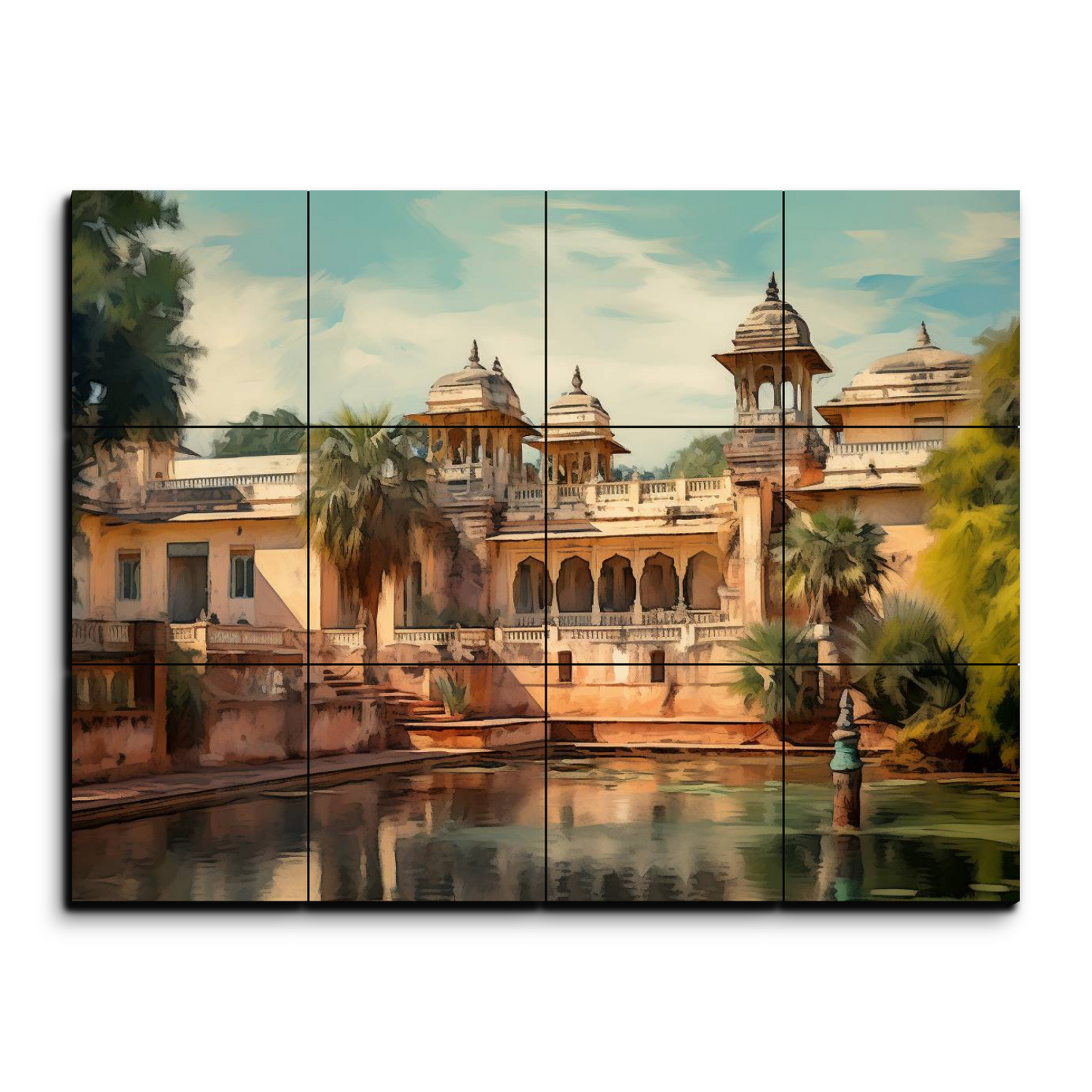 Indian Vintage Maharaja's Palace Wood Print Wooden Wall Tiles Set