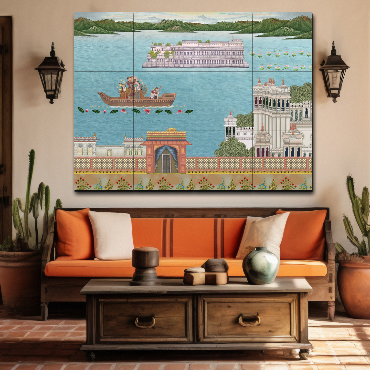 Indian Singer And Dancer In A Boat Wood Print Luxurious Wooden Wall Tiles Set