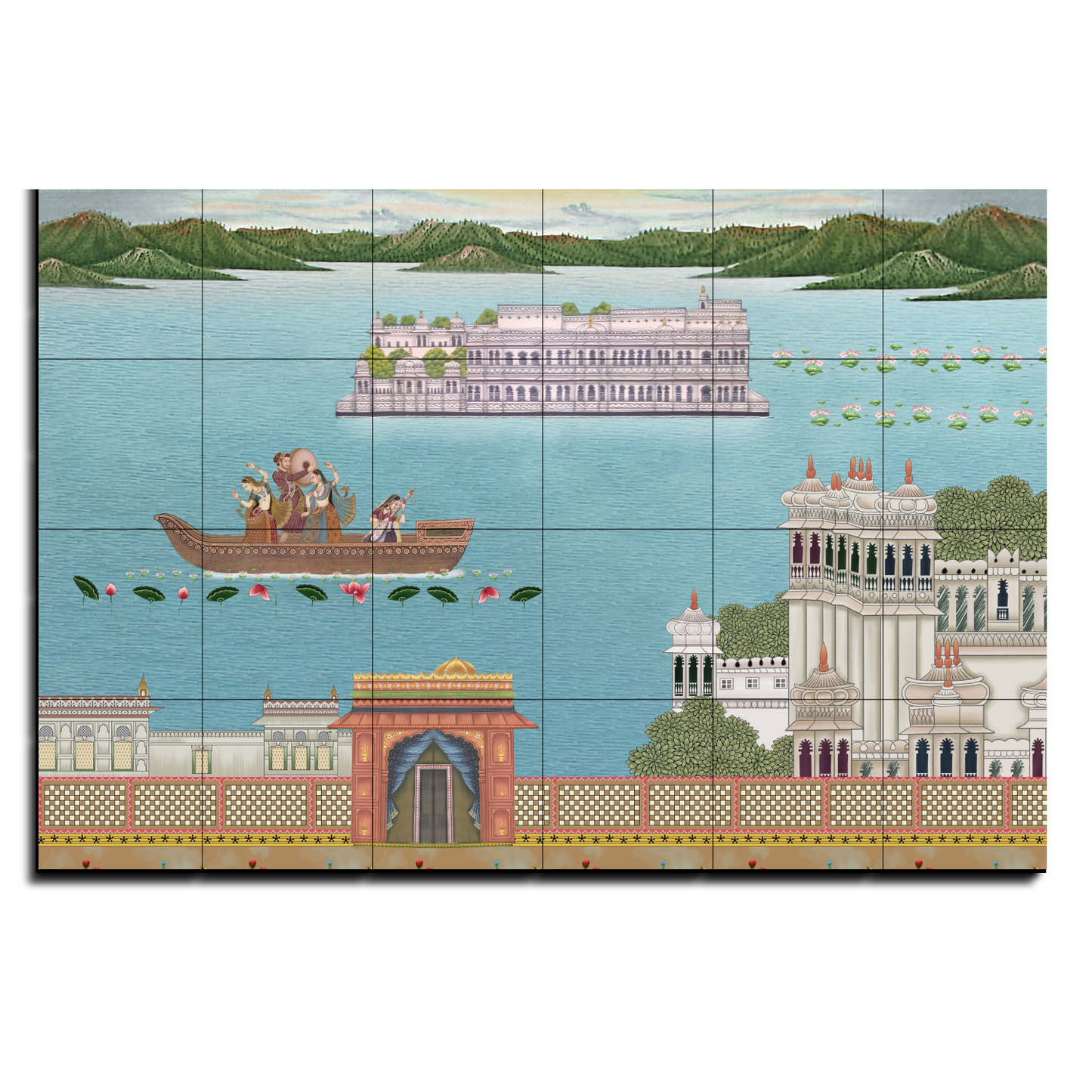 Indian Singer And Dancer In A Boat Wood Print Luxurious Wooden Wall Tiles Set