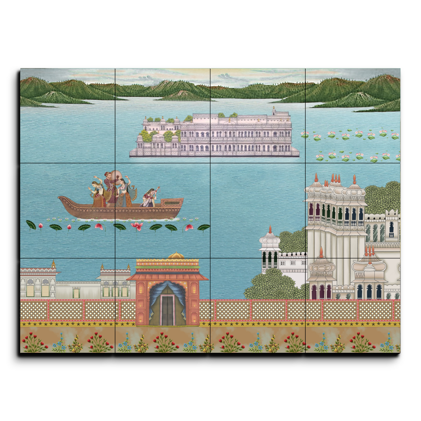 Indian Singer And Dancer In A Boat Wood Print Luxurious Wooden Wall Tiles Set