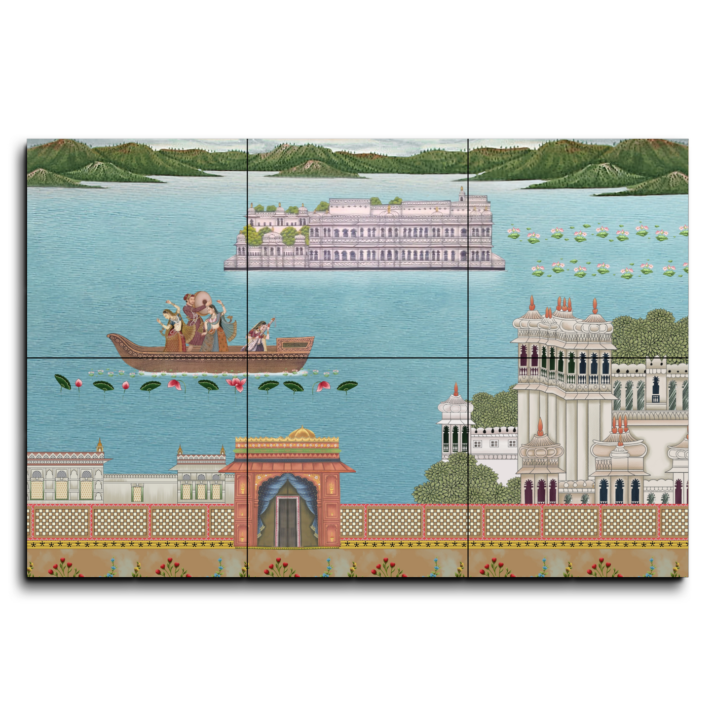 Indian Singer And Dancer In A Boat Wood Print Luxurious Wooden Wall Tiles Set