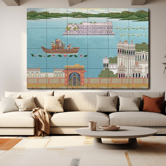 Indian Singer And Dancer In A Boat Wood Print Luxurious Wooden Wall Tiles Set