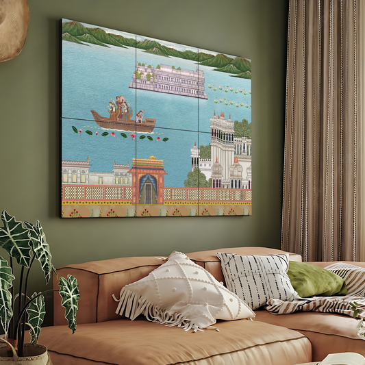 Indian Singer And Dancer In A Boat Wood Print Luxurious Wooden Wall Tiles Set