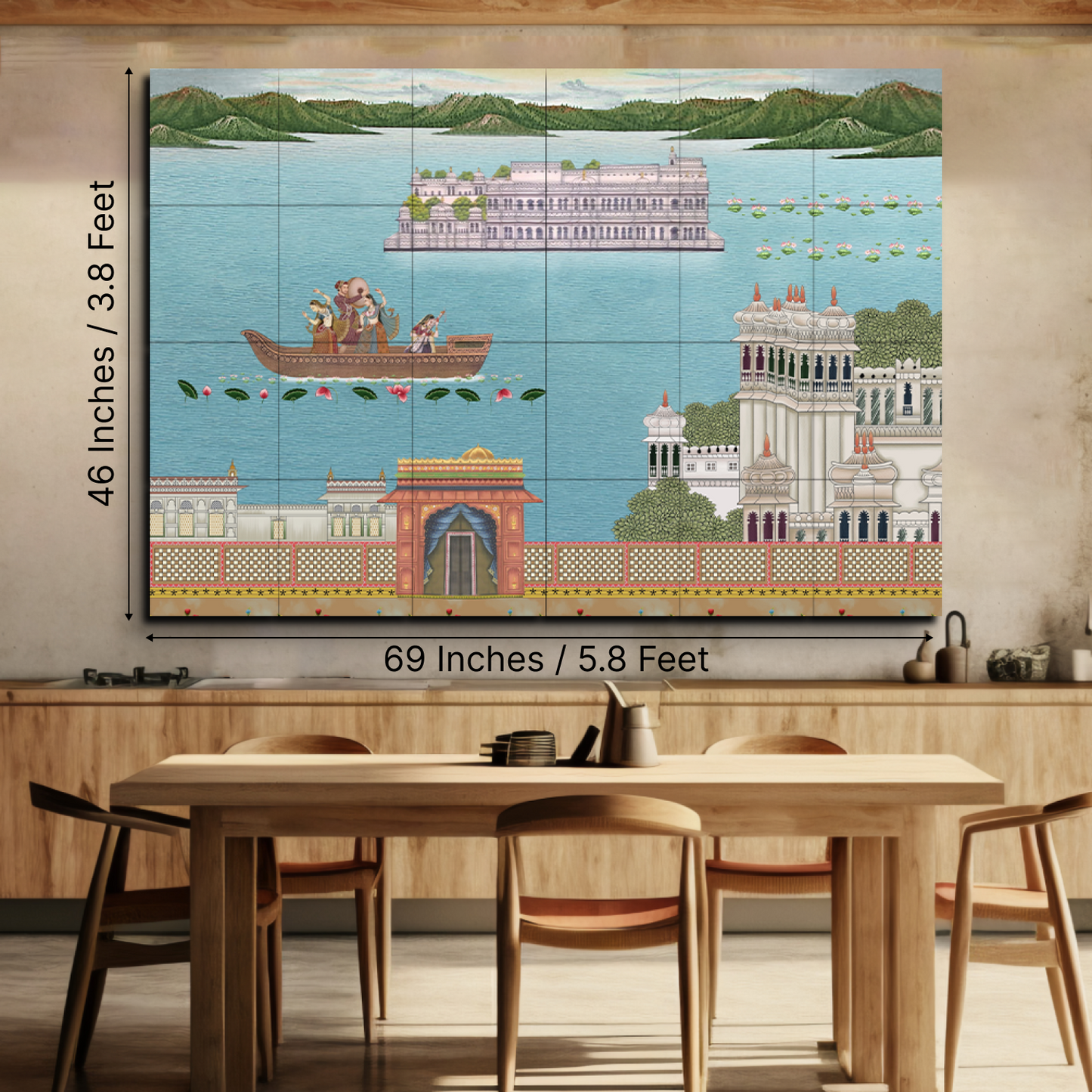 Indian Singer And Dancer In A Boat Wood Print Luxurious Wooden Wall Tiles Set