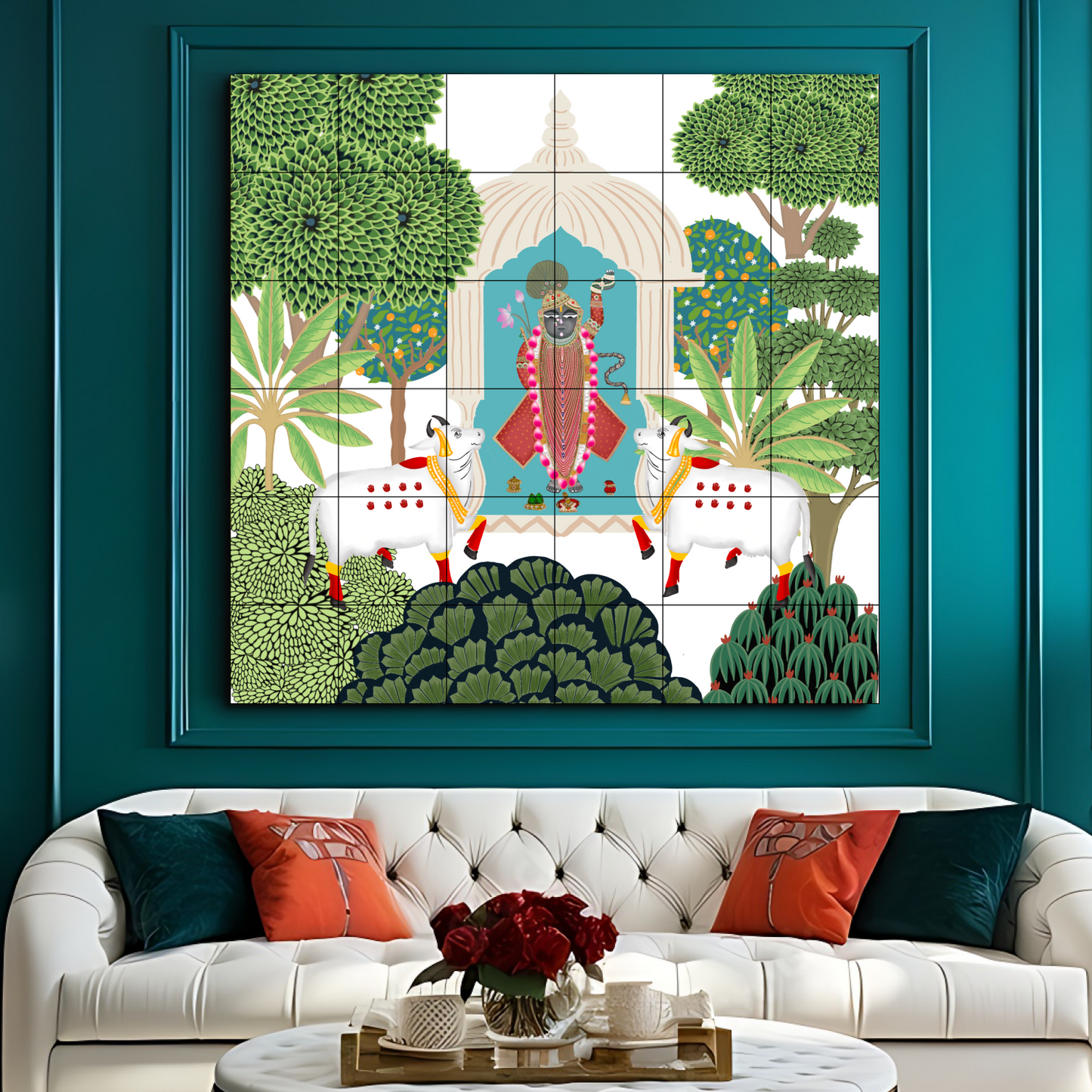 Shrinath Ji Green Pichwai Luxury Wall Tiles Set