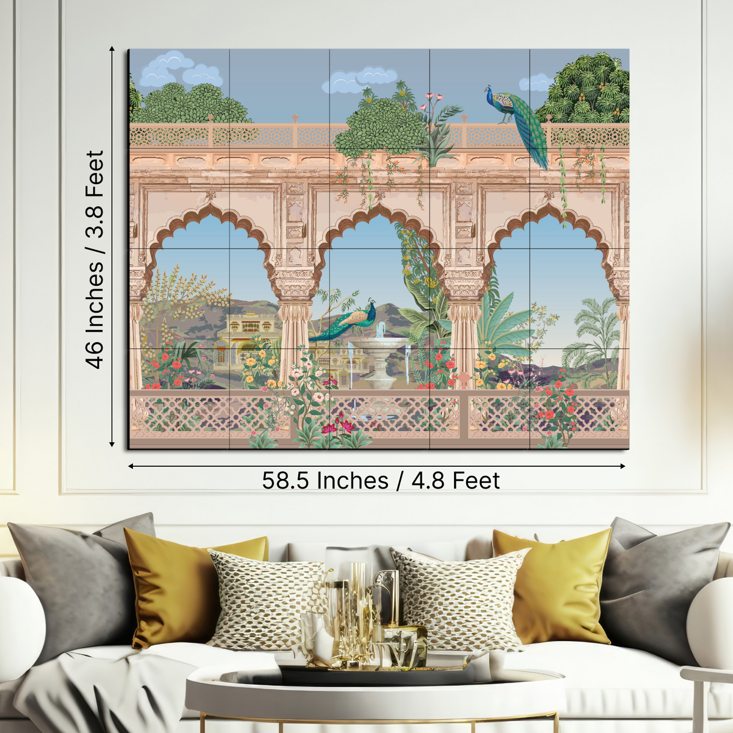 Traditional Mughal Garden Wood Print Luxurious Wooden Wall Tiles Set