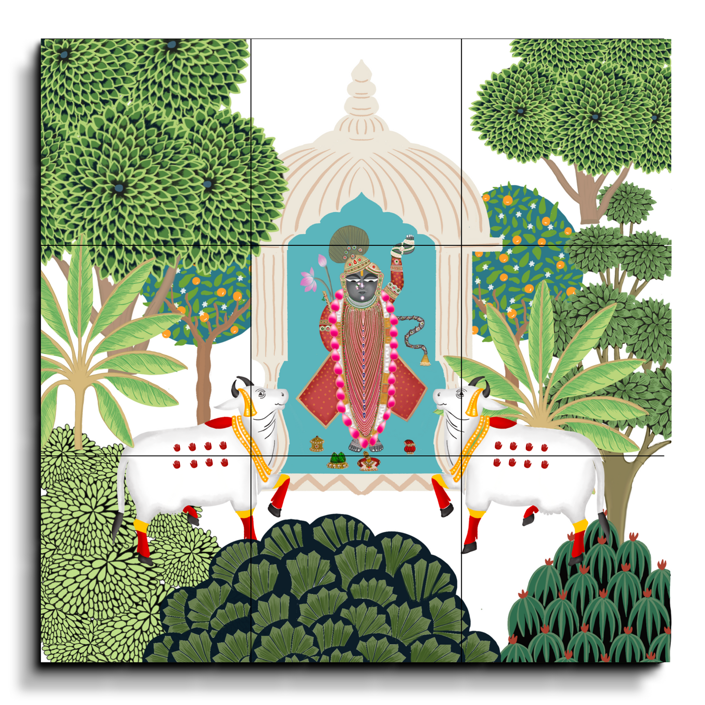 Shrinath Ji Green Pichwai Luxury Wall Tiles Set