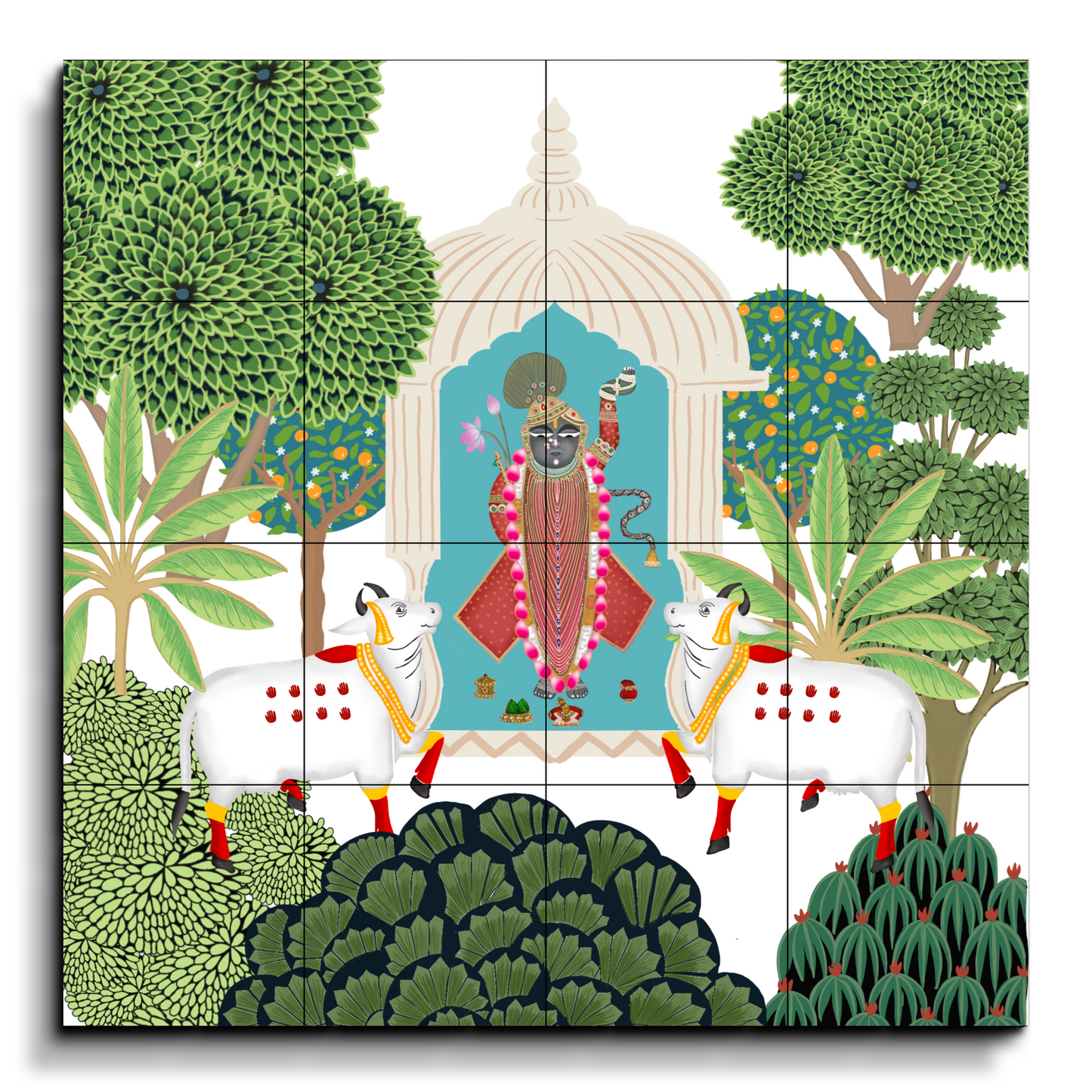 Shrinath Ji Green Pichwai Luxury Wall Tiles Set