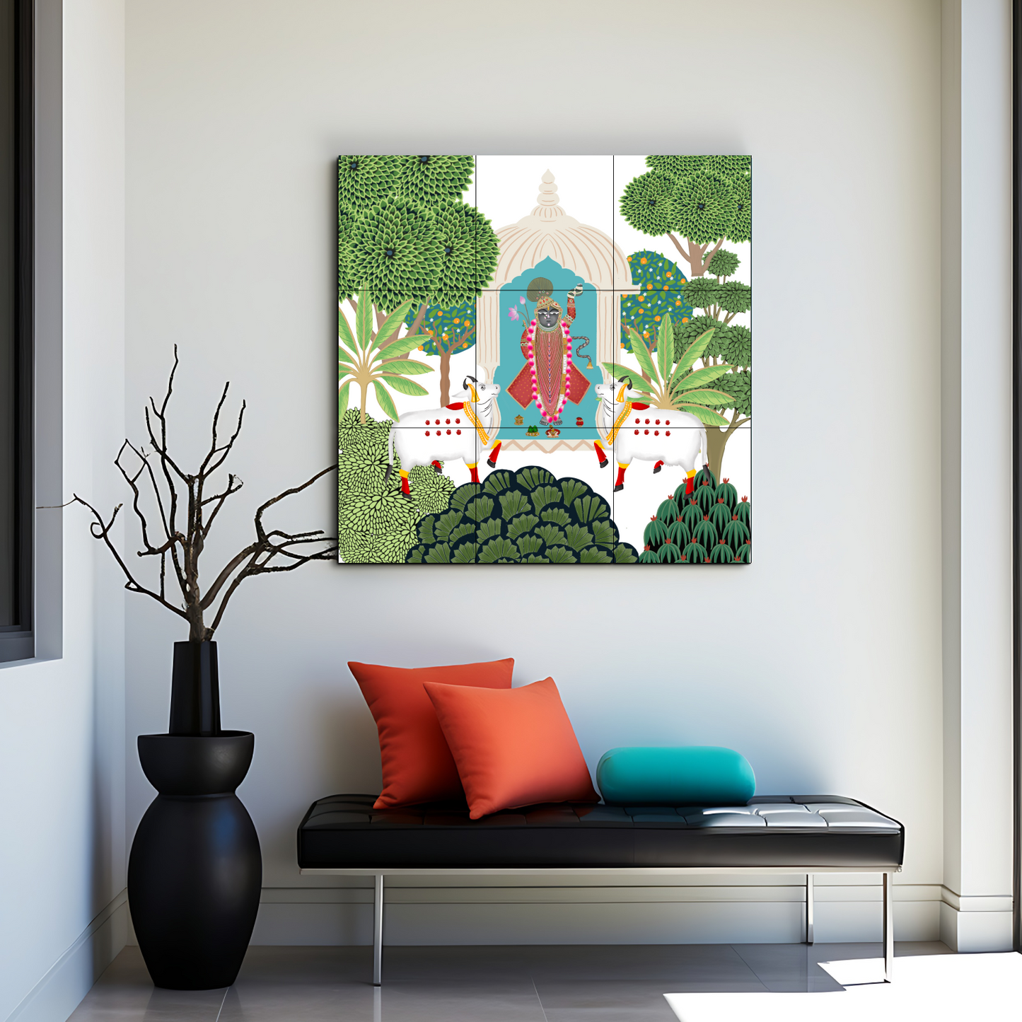 Shrinath Ji Green Pichwai Luxury Wall Tiles Set