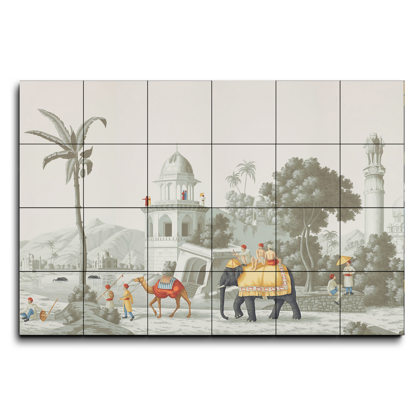 Harmonious Ancient India Landscape Wood Print Luxurious Wooden Wall Tiles Set