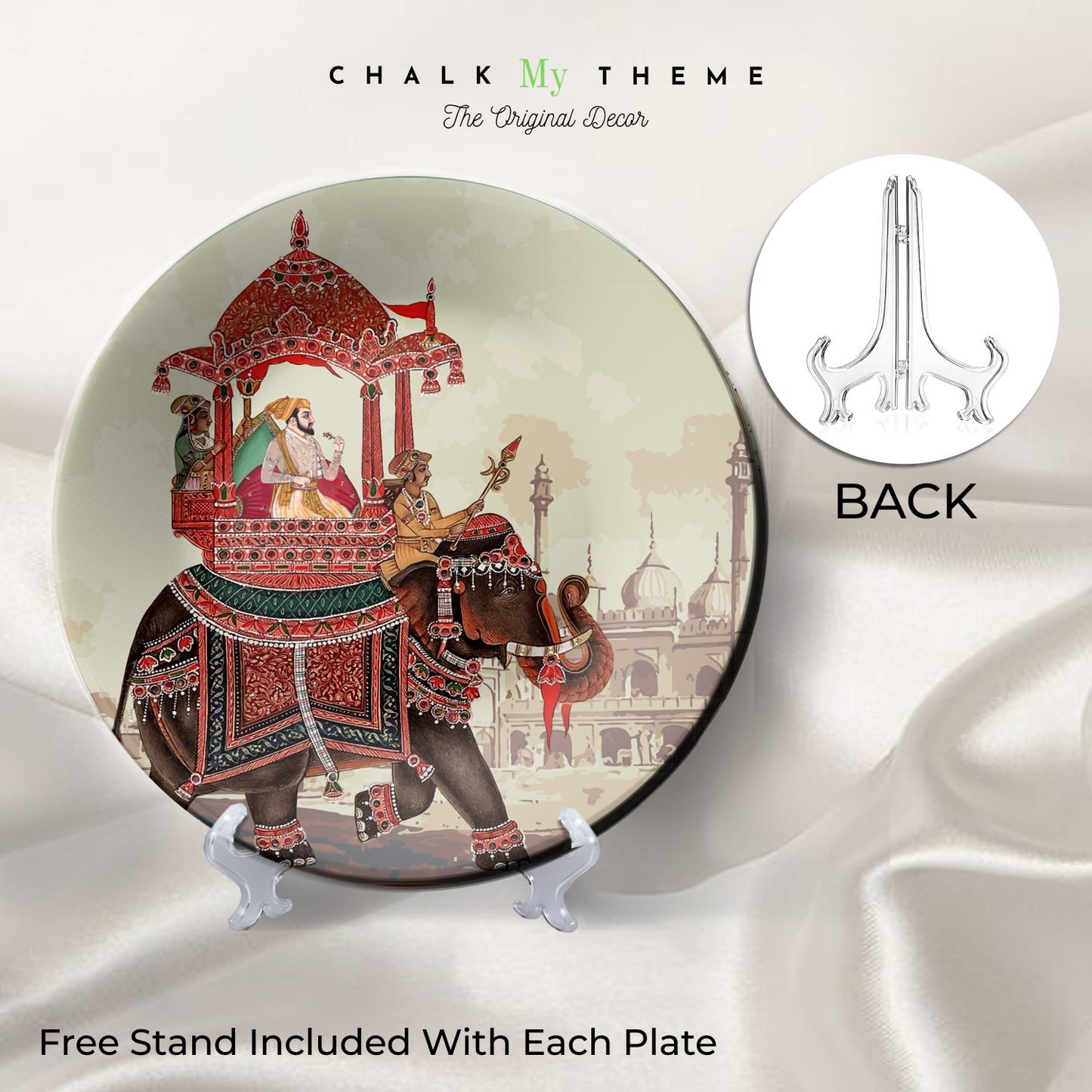 set of 2 Royal Elephant and Peacock Wall Plates Décor Bundle for Opulent Decor