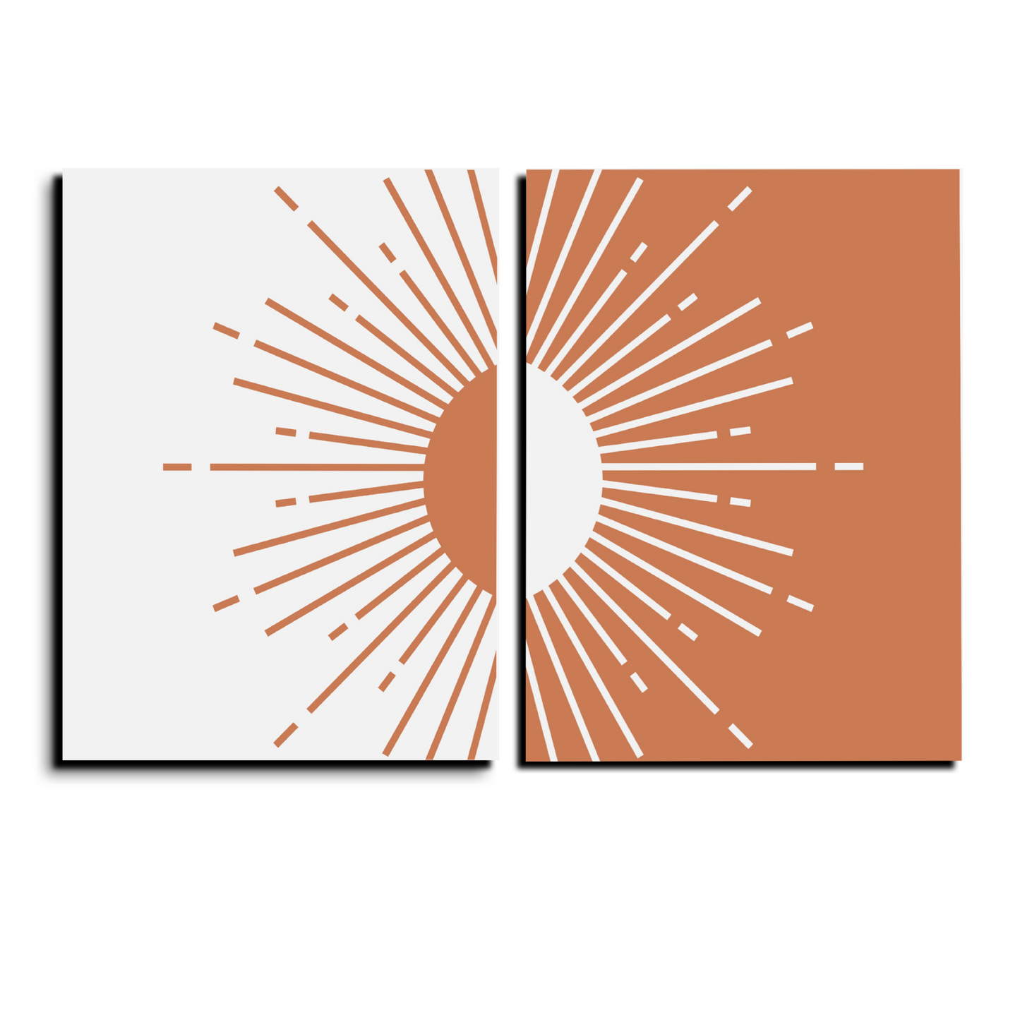 Abstract Sun Mid Century Wood Print Wall Art Set of 2
