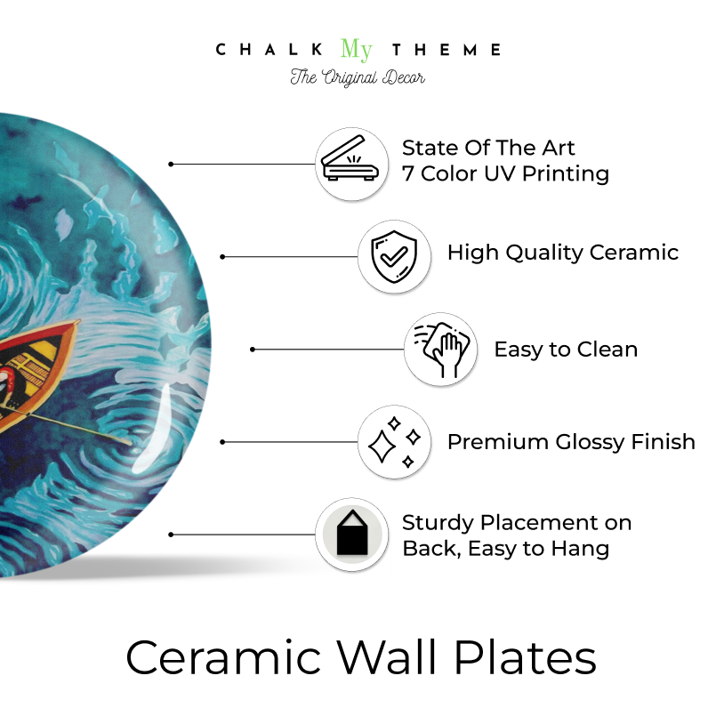 decorative plates to hang on wall Swirly Lake Boat Ceramic Wall Plate