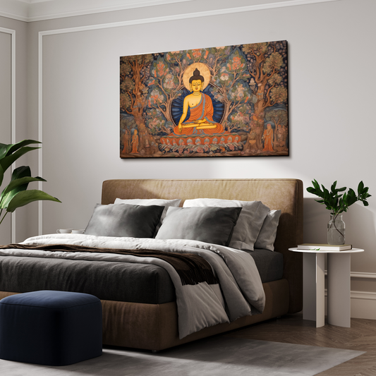 Meditating Buddha Blue Wood Print Wooden Wall Tiles Set