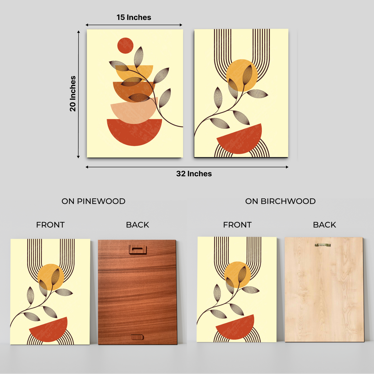 Minimalist Boho Contemporary Modern Wood Print Wall Art Set of 2