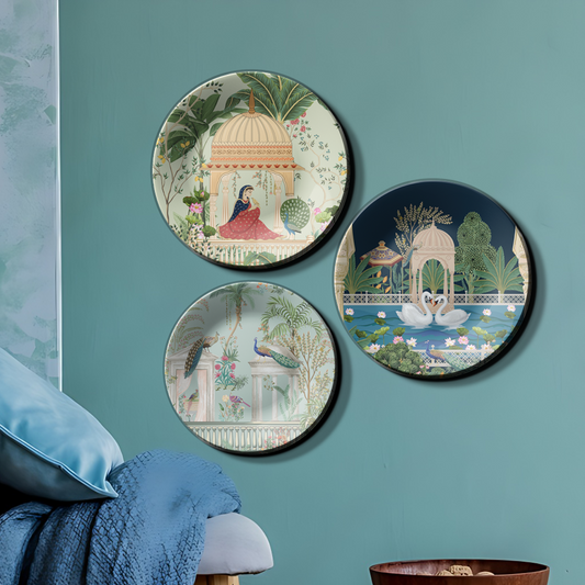 Trio of Exquisite Royal Garden Wall Plates Décor for Grand Interiors