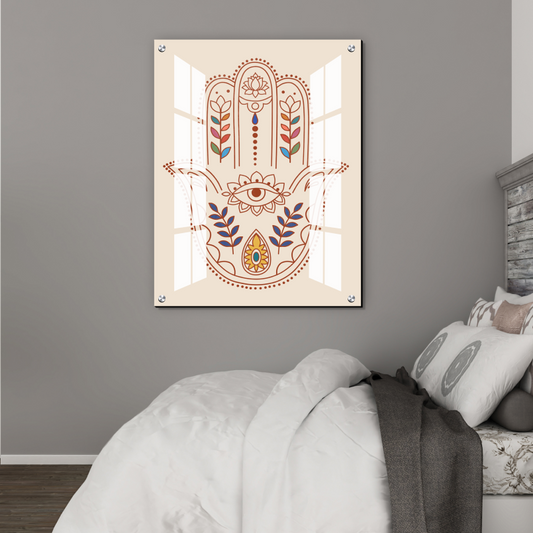 Hamsa Hand Evil Eye Protection Wood Print Wall Art