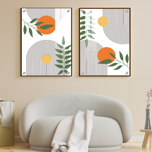 Boho Line Wood Print Wall Art Set of 2
