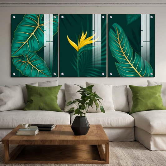 Green Leaf Wood Print Wall Art Set of 3