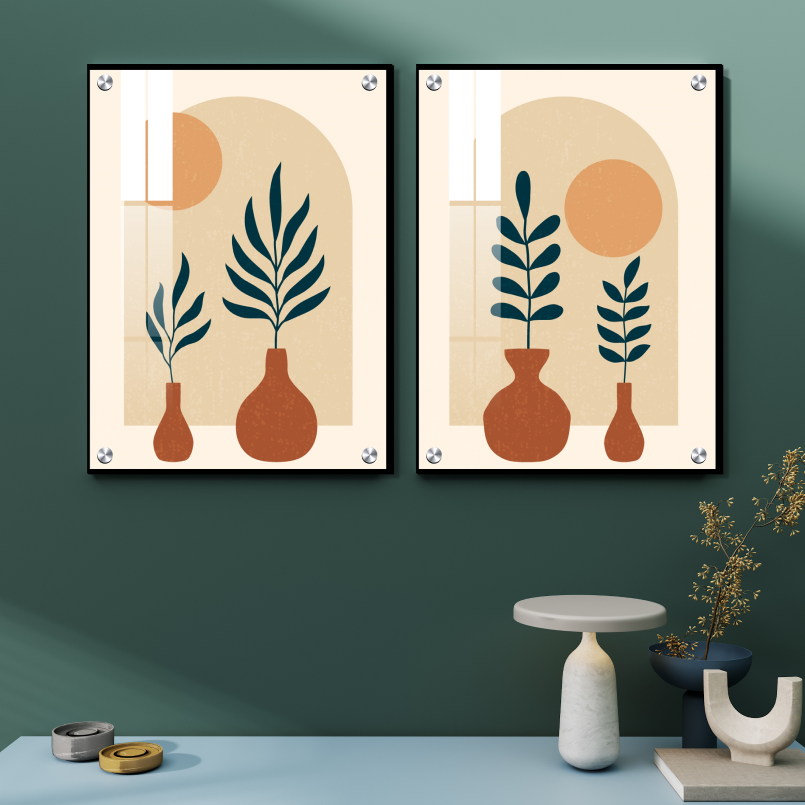 Botanical Contemporary Wood Print Wall Art Set of 2