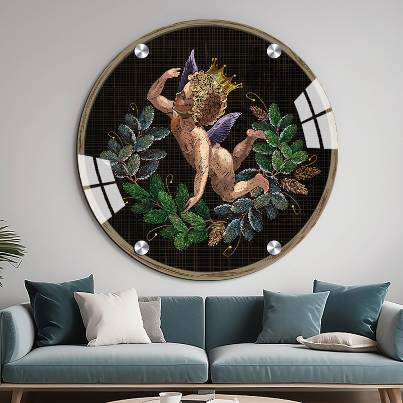 Christmas Angel With Tree Branches Wood Print Wall Art