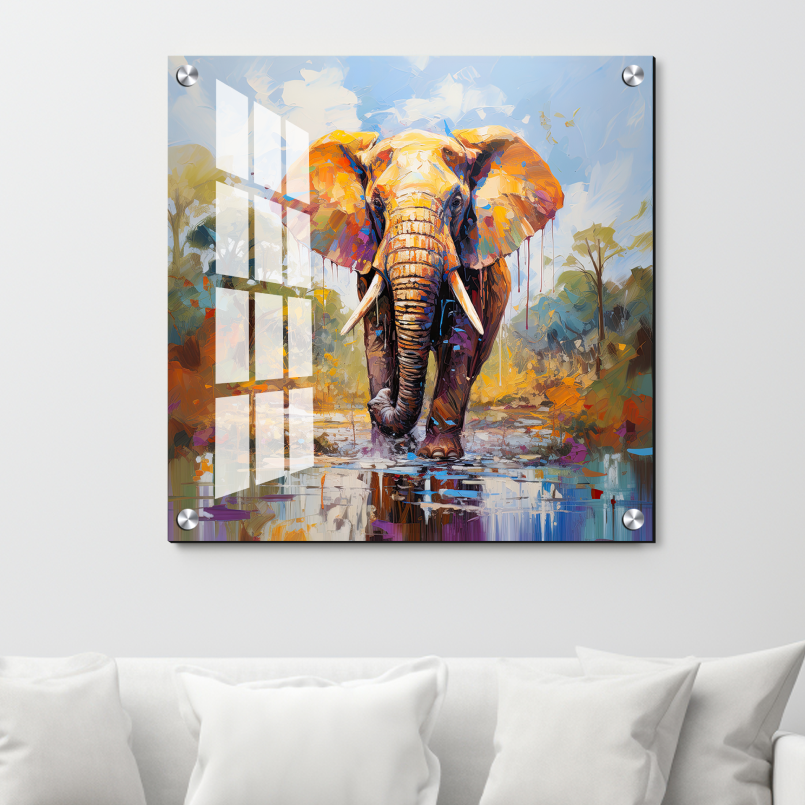 Elephant Colorful Wood Print Wall Art