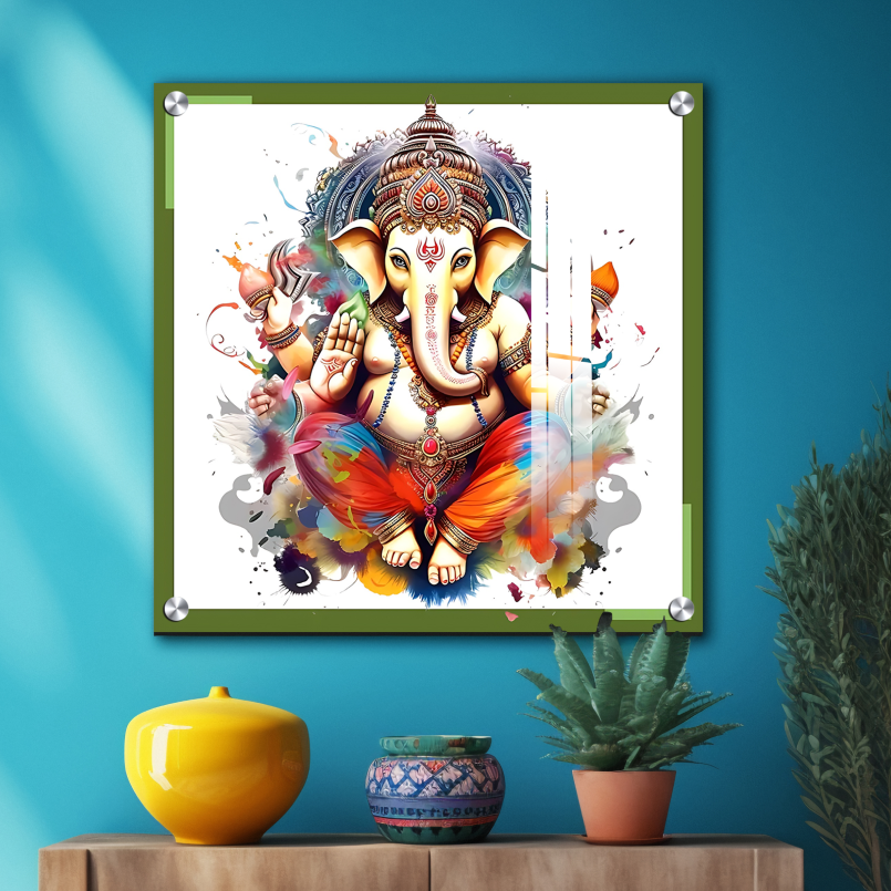 Ganesh Ji Idol Colorful Wood Print Wall Art