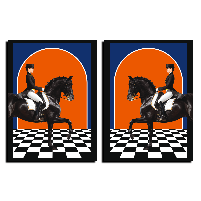 Man On The Black Horse Quiet Luxury Wood Print Wall Art Set of 2