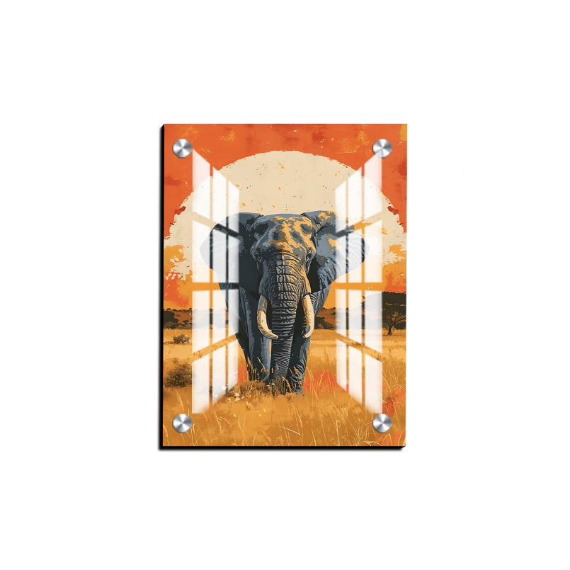 Wildlife Elephant Wood and Acrylic Print Wall Art