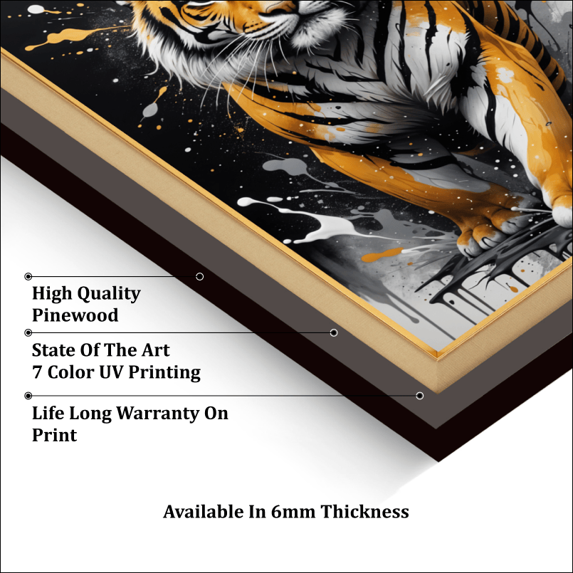 Tiger With Splash Colors Wood Print Wall Art 18x23 Inches