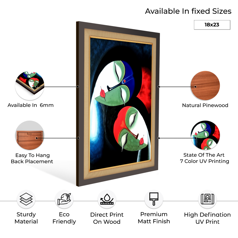 Radha Krishna Abstract Painting Wood Print Wall Art 18x23 Inches