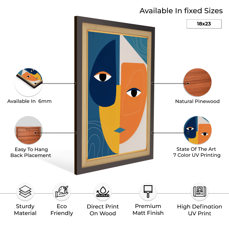 Vibrant Polygon Abstract Face Wood Print Wall Art 18x23 Inches