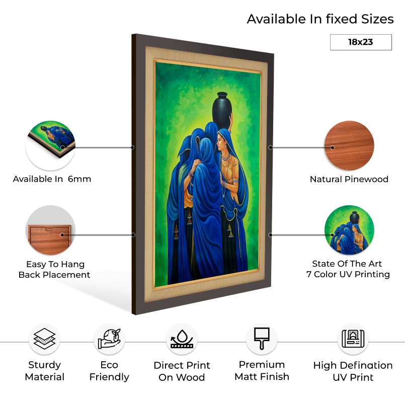 Indian Village Women Wood Print Wall Art 18x23 Inches