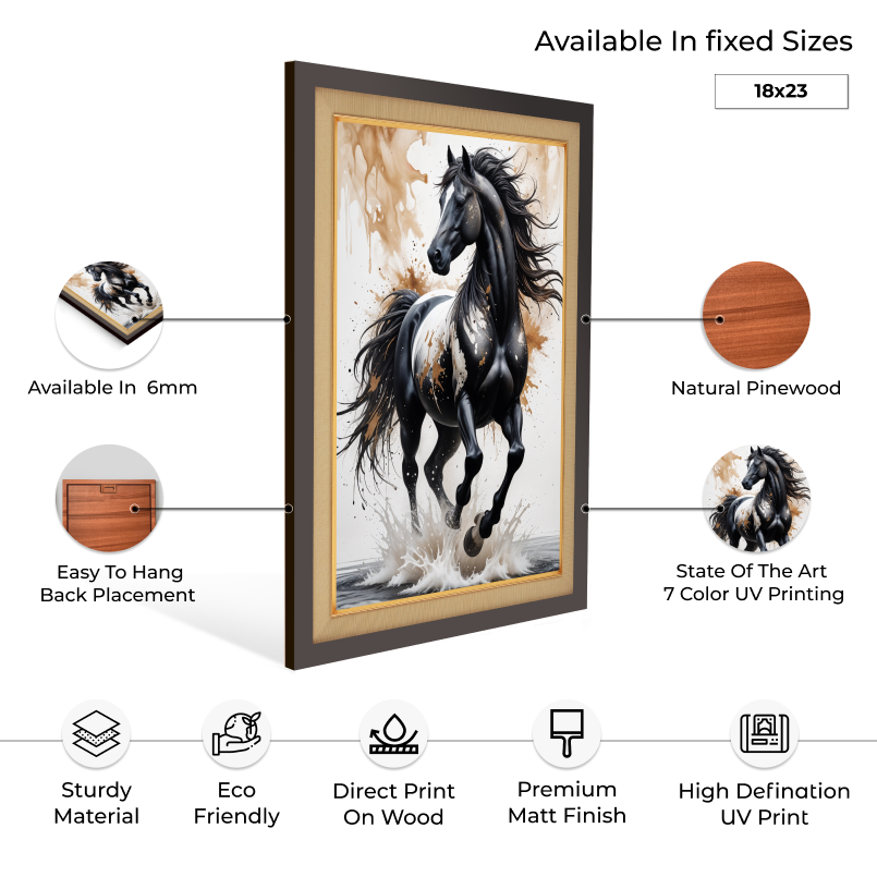 Energetic Horse Wood Print Wall Art 18x23 Inches