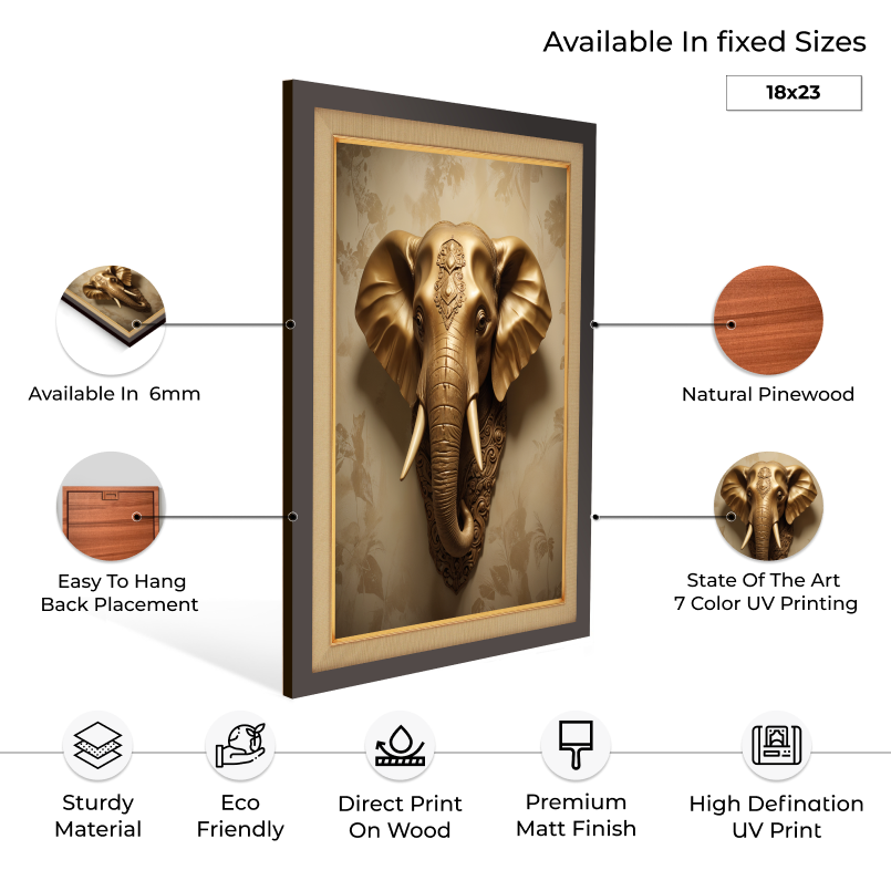 Metallic Elephant Wood Print Wall Art 18x23 Inches