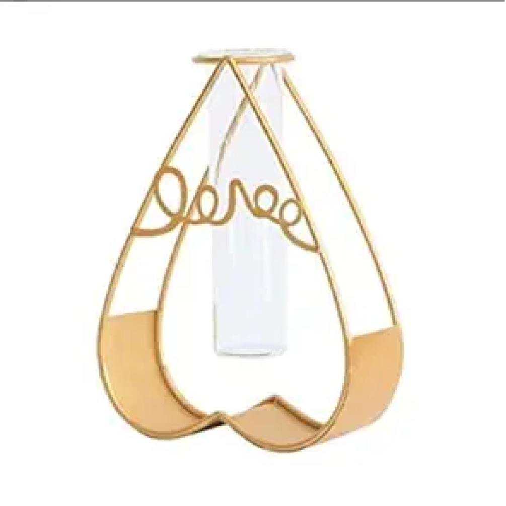 Gold Metal Heart Glass Flower Vase
