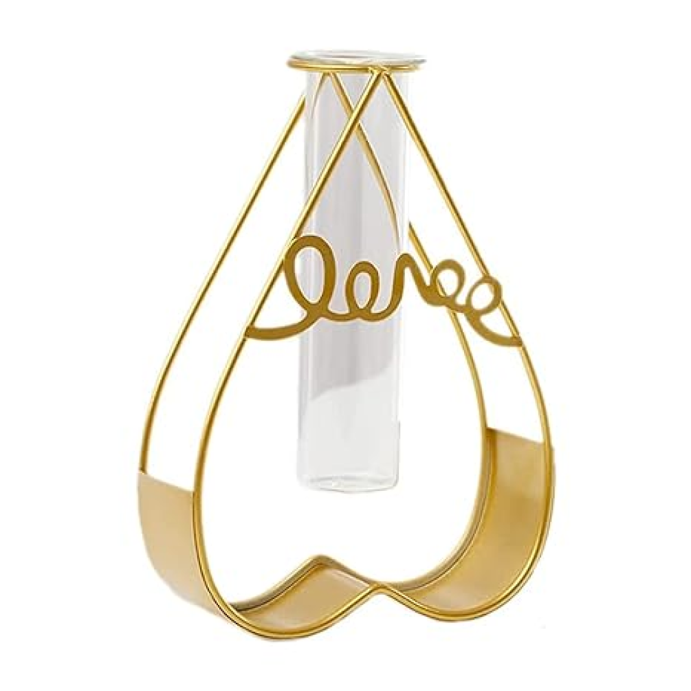 Gold Metal Heart Glass Flower Vase