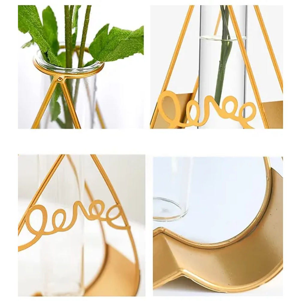 Gold Metal Heart Glass Flower Vase