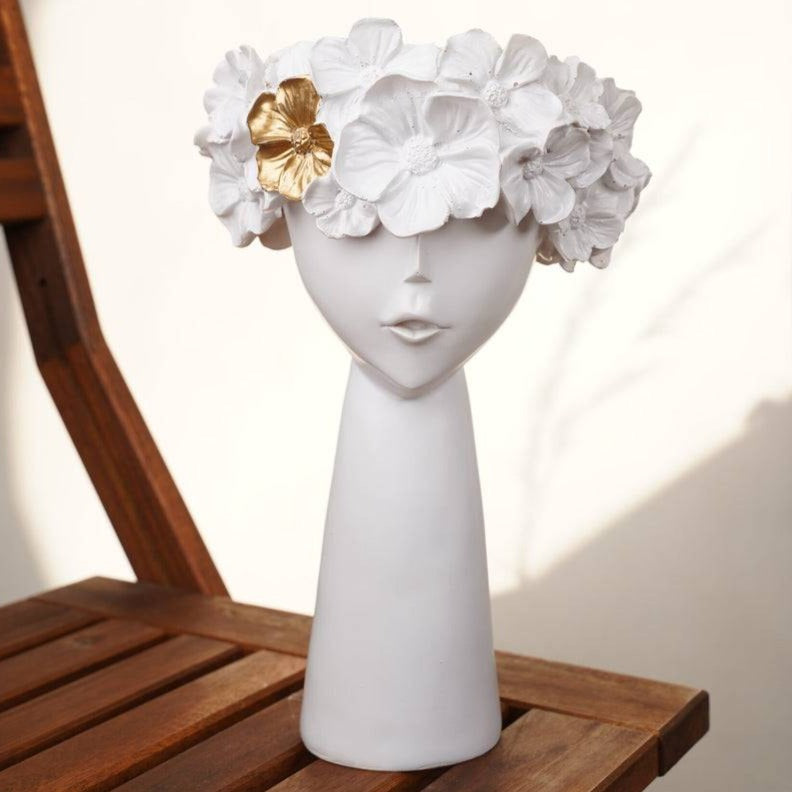 Long Neck Female Head Ceramic Planter For Home Décor