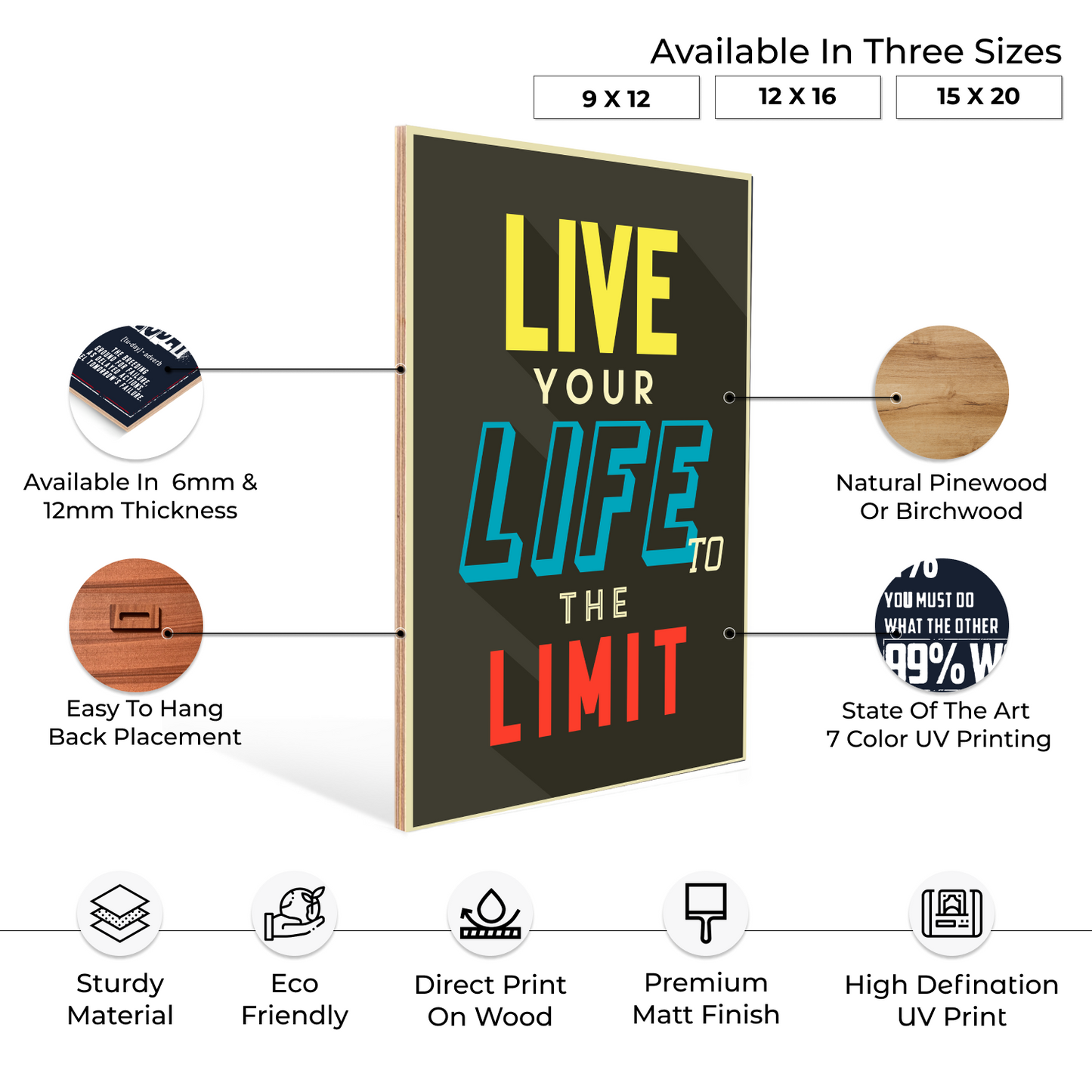 Live Your Life To The Limit Inspired Quotes Wood Print Wall Art
