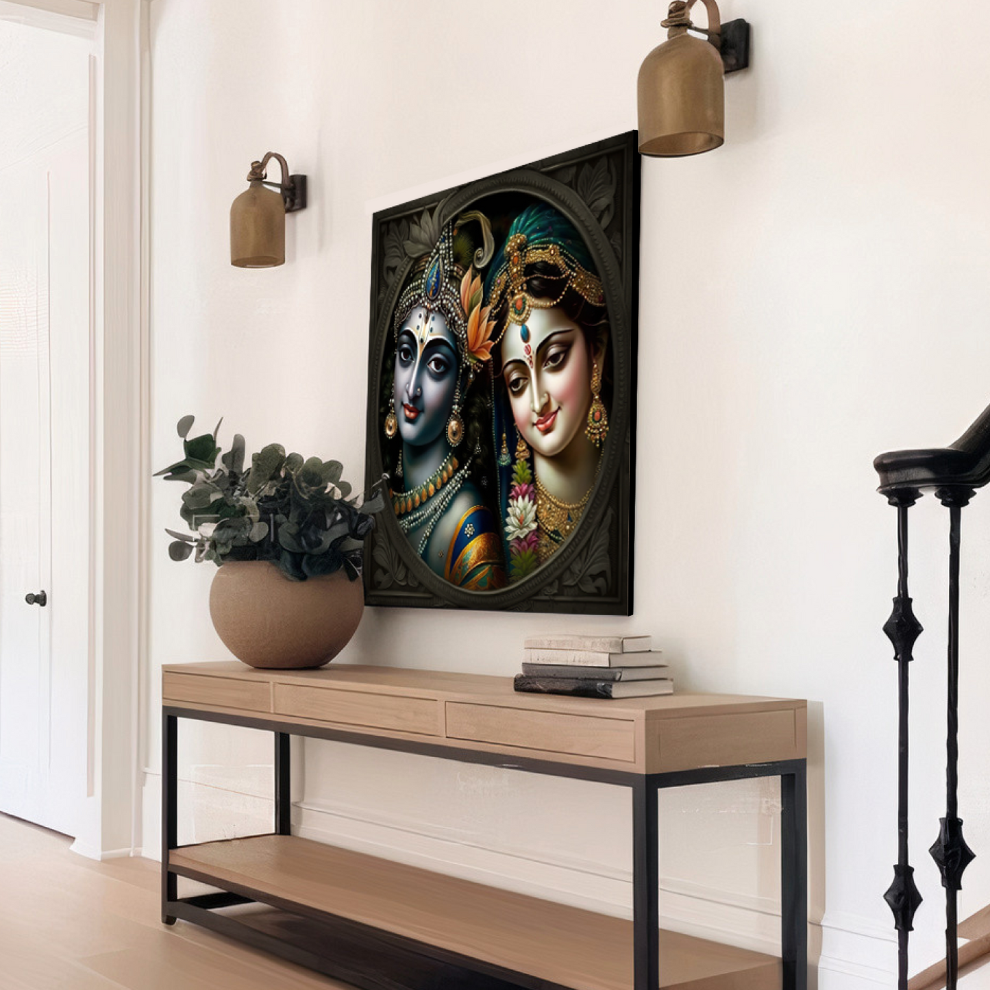 Radha Krishna Wood Print Wall Painting