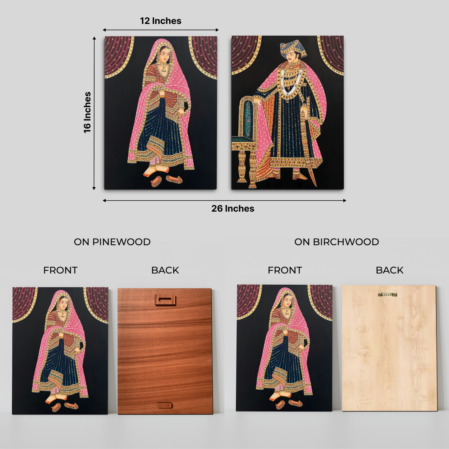 Queen and King Royal Wood Print Wall Art Set of 2