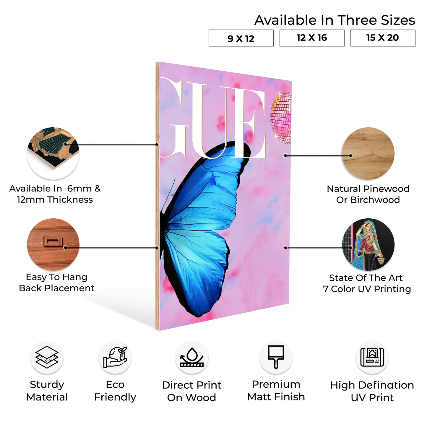 Radiant Wings Butterfly Wood Print Wall Art Set of 2