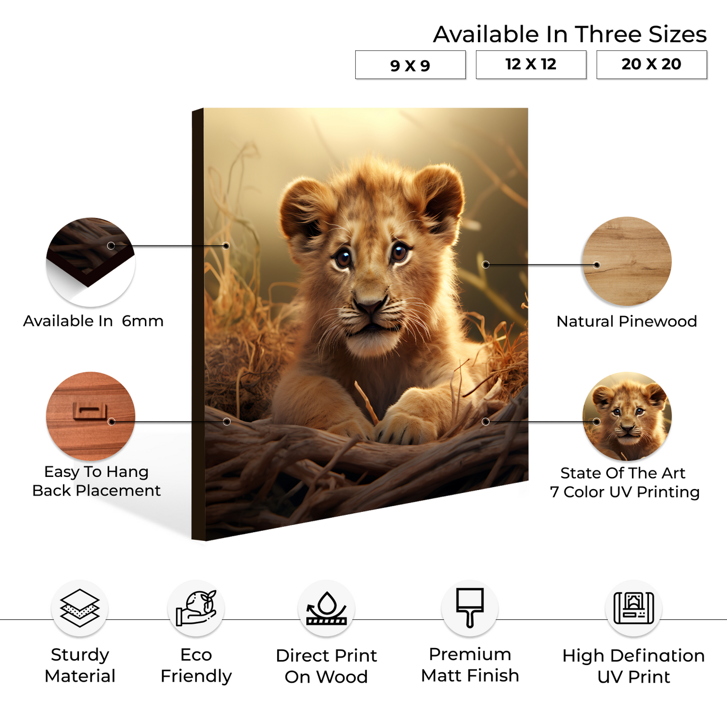 Cute Cub Wood Print Wall Art