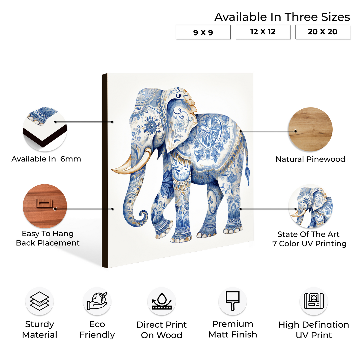 Baby Elephant Wood Print Wall Art For Prosperity and Luck