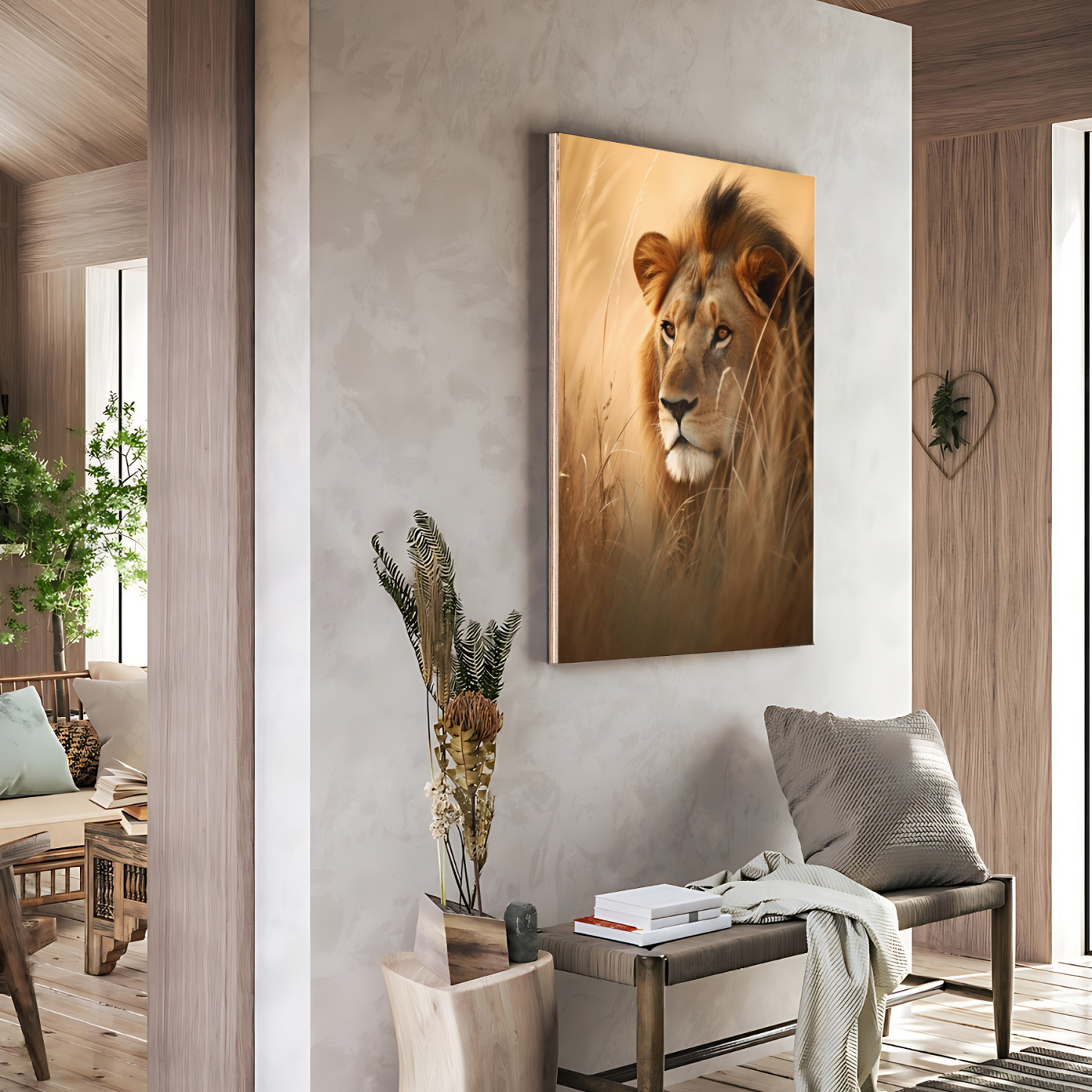 Lion Face Wood Print Wall Art