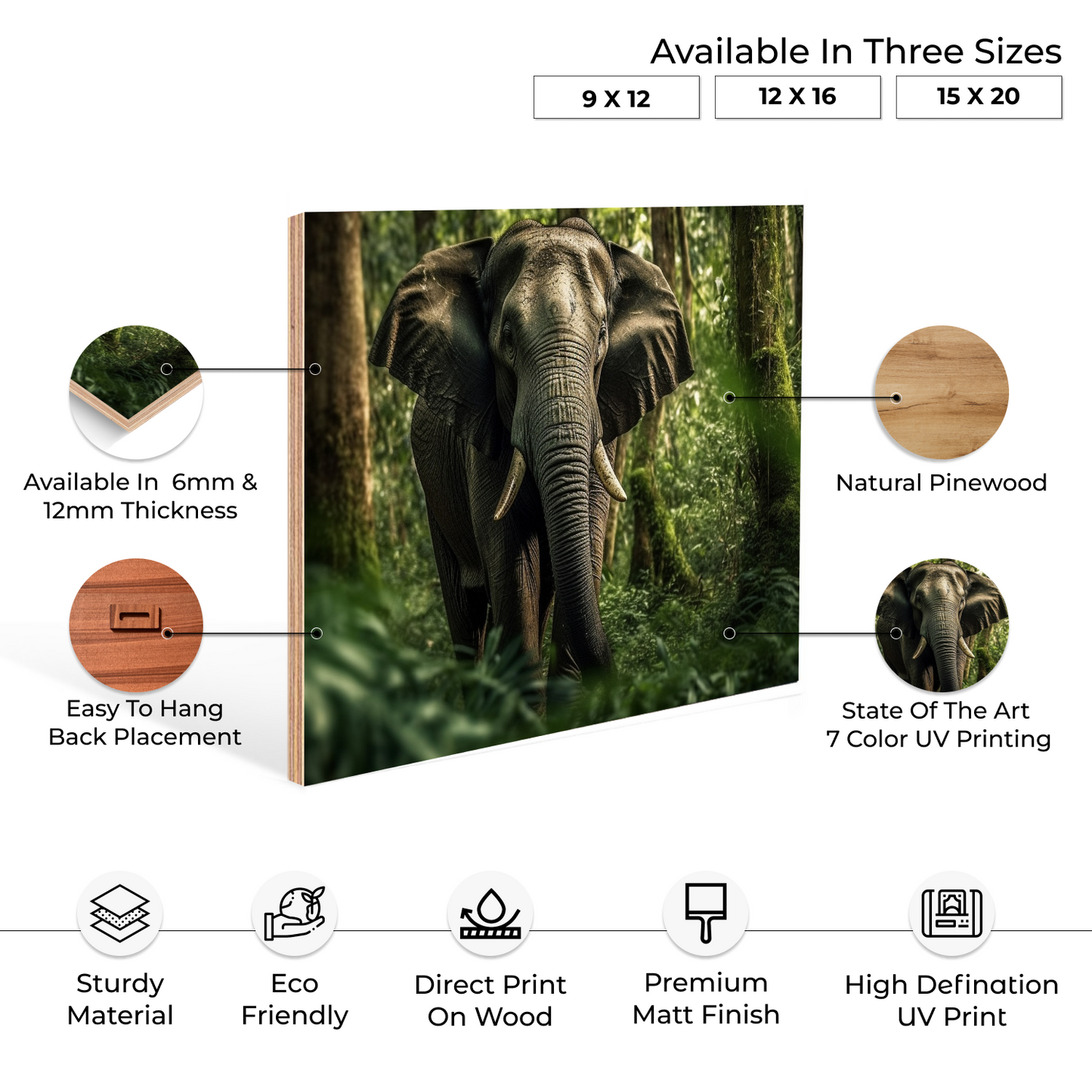 Huge Elephant in Jungle Wood Print Wall Art