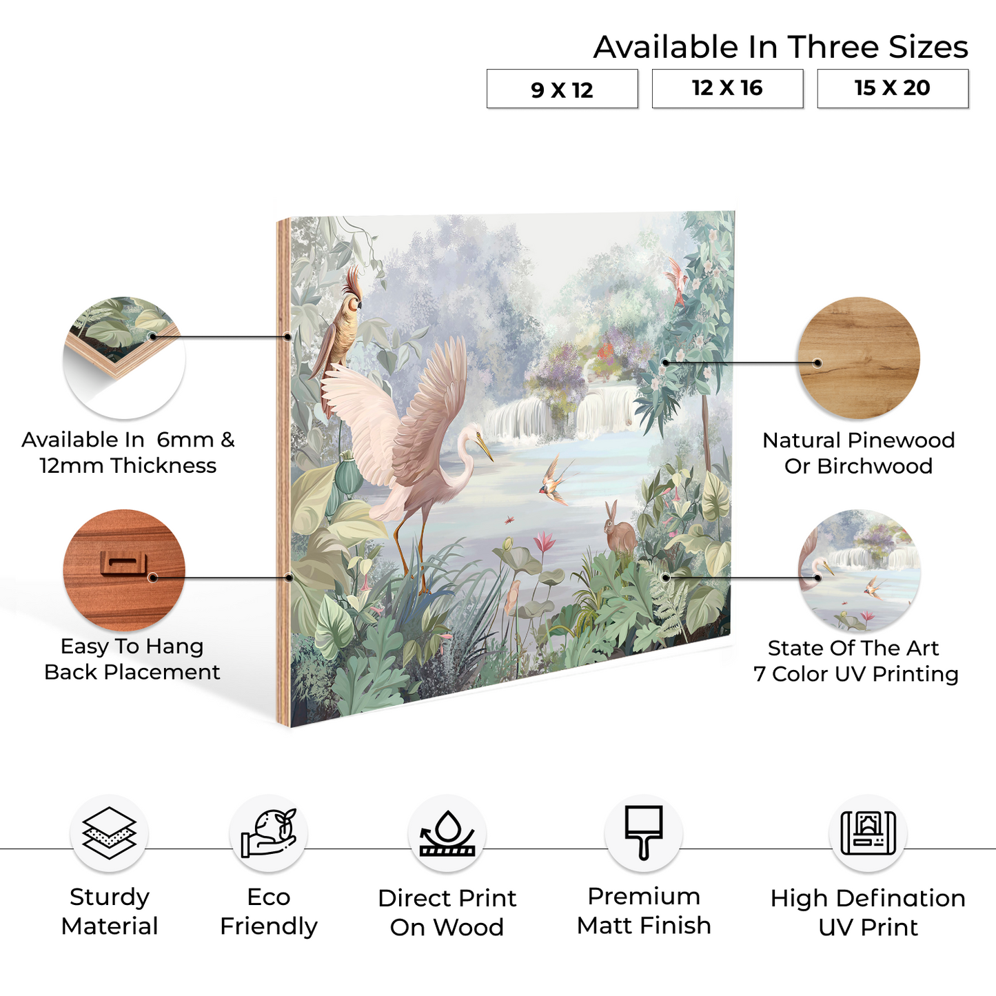 Beautiful Nature With Animals and Birds Wood Print Wall Art