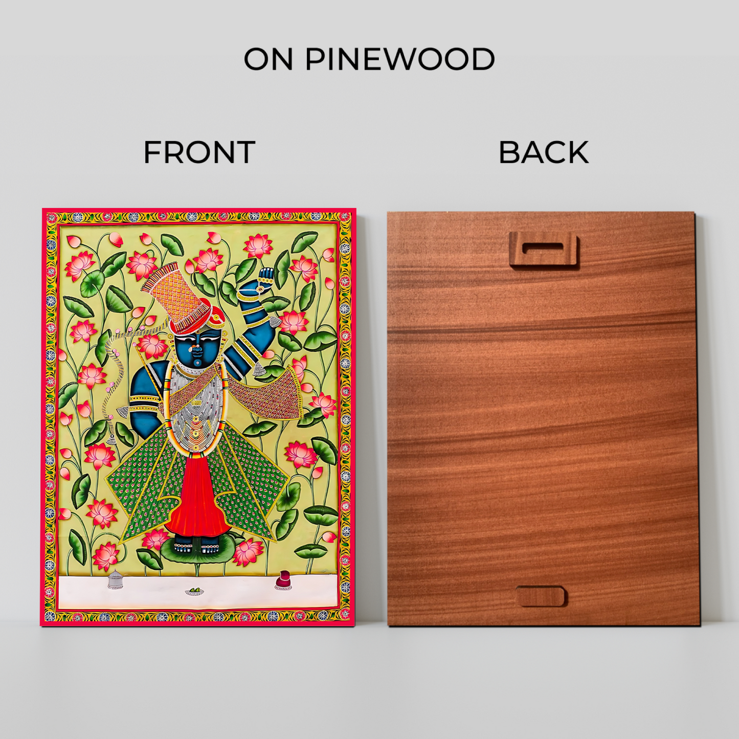 Shrinath Ji Pichwai Green Wood Print Wall Art